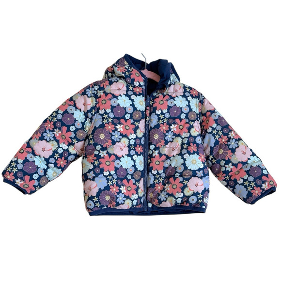 RuffleButts Puffer Reversible Jacket Floral Blue Size 3T - Picture 1 of 7